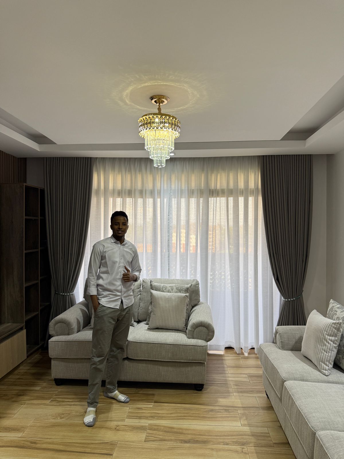 Beautiful living room with professionally installed curtains